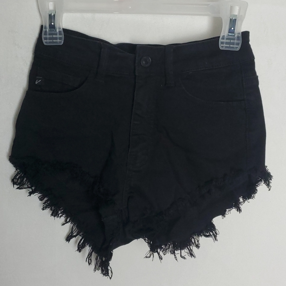 Kancan Black Raw Hem Jean Shorts